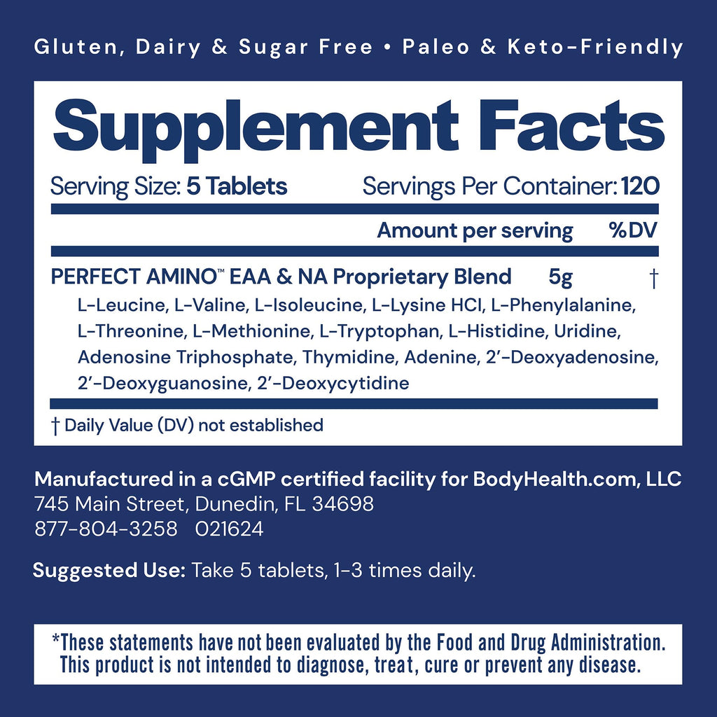 BodyHealth PerfectAmino, Essential Amino Acid with BCAAs + Lysine, Phenylalanine, Threonine, Methionine, Tryptophan, Supplement for Muscle Mass Production, - FENGGESTORE20