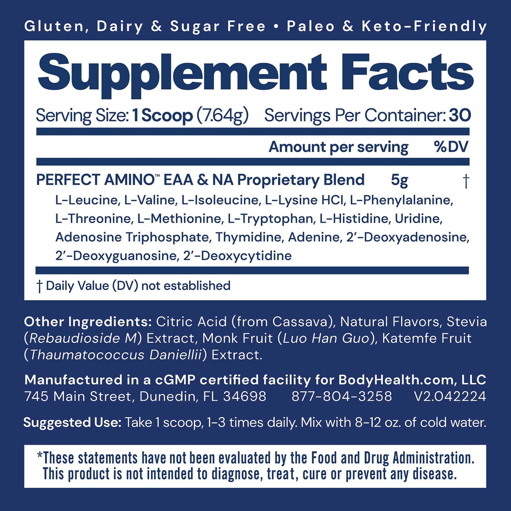 BodyHealth PerfectAmino Powder - EAA Powder for Pre and Post Workout - Amino Acid Energy Drink for Men and Women to Support Lean Muscle and Recovery - FENGGESTORE20
