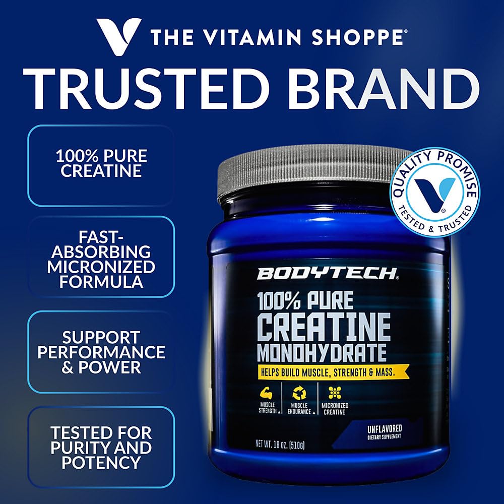 BodyTech Creatine Monohydrate Powder, Unflavored Micronized Creatine Formula for Men and Women, 5g per Serving, Pre Workout & Post Workout Supplement - FENGGESTORE20