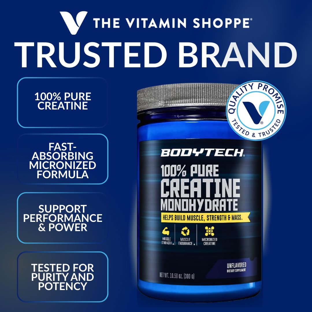 BodyTech Creatine Monohydrate Powder, Unflavored Micronized Creatine Formula for Men and Women, 5g per Serving, Pre Workout & Post Workout Supplement - FENGGESTORE20