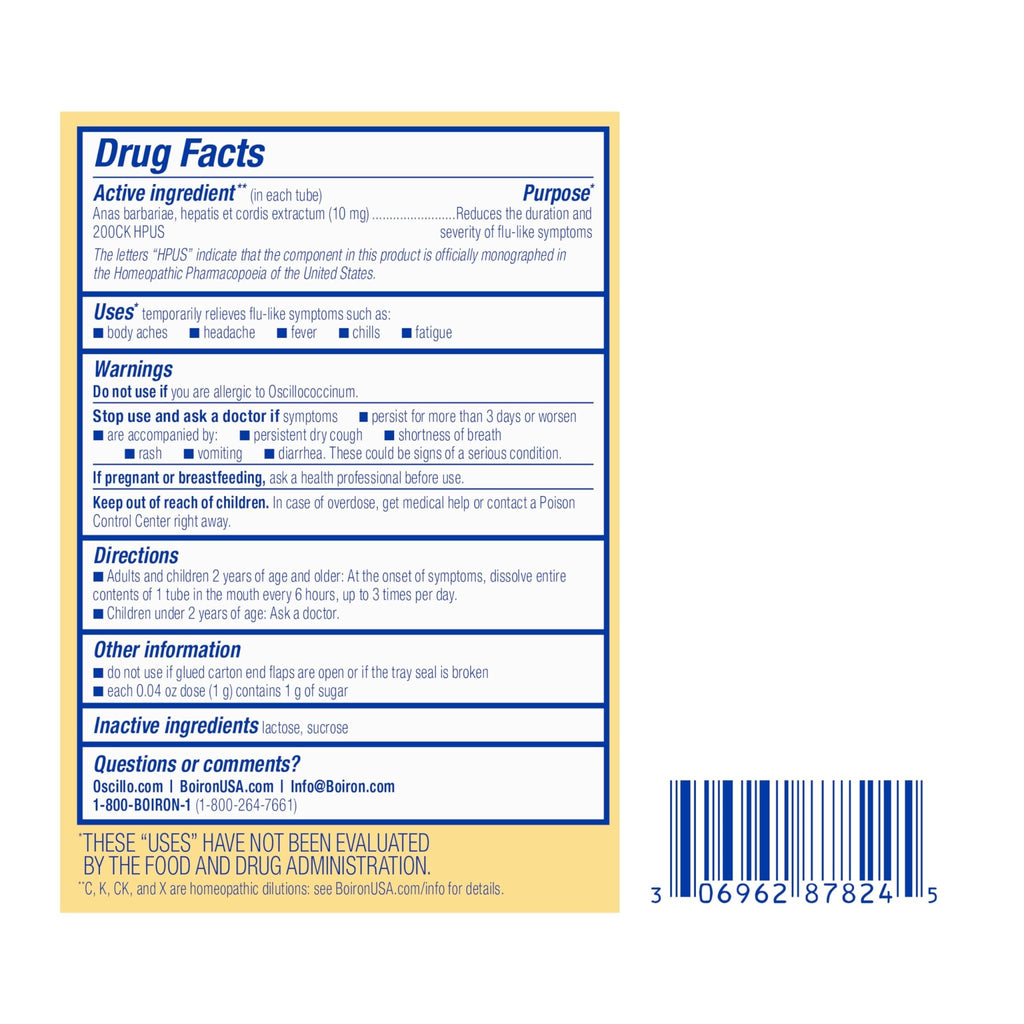 Boiron Oscillococcinum for Relief from Flu-Like Symptoms of Body Aches, Headache, Fever, Chills, and Fatigue - 30 Doses - FENGGESTORE20