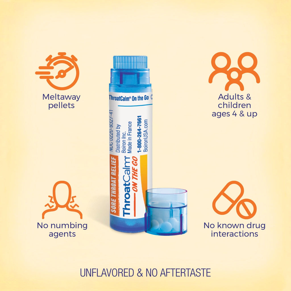 Boiron ThroatCalm On The Go Travel Essential for Relief of Sore Throat, or Scratchy, Red or Dry Throat, and Hoarseness - 2 Count (160 Pellets) - FENGGESTORE20