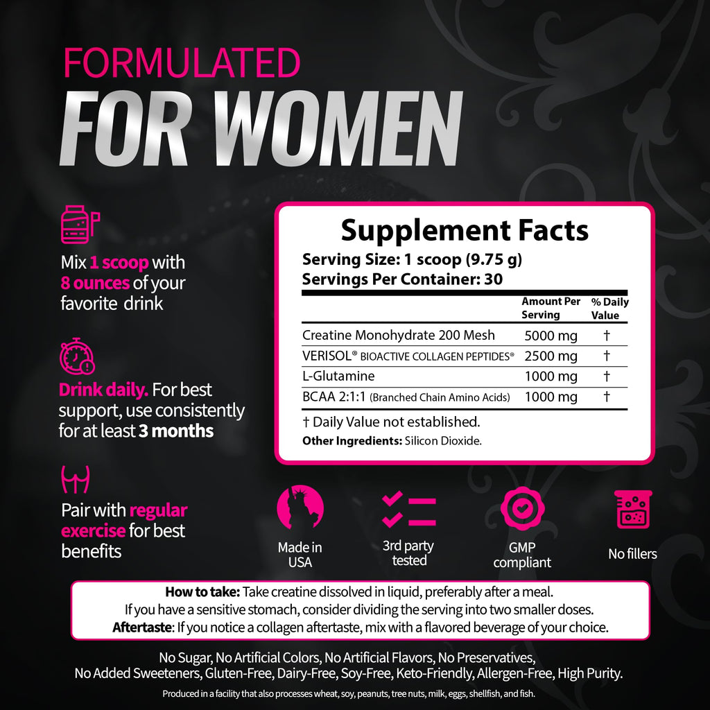 Bold Buns Creatine for Women – Booty Builder Supplement with Collagen & BCAA – Supports Muscle Development, Post-Workout Recovery, Skin Elasticity - FENGGESTORE20