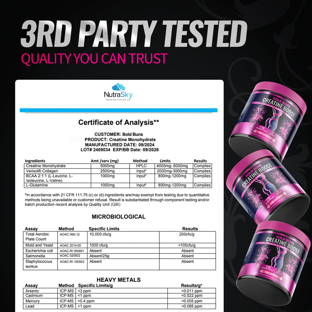 Bold Buns Creatine for Women – Supplement with Collagen & BCAA – Supports Muscle Development, Post-Workout Recovery, Skin Elasticity, - FENGGESTORE20