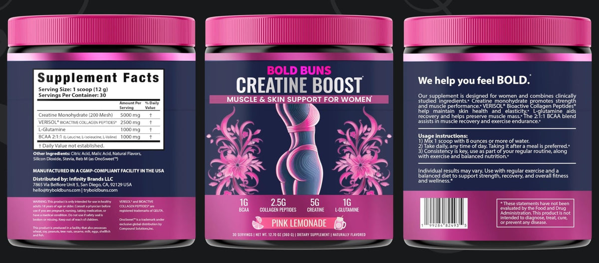 Bold Buns Creatine for Women – Supplement with Collagen & BCAA – Supports Muscle Development, Post-Workout Recovery, Skin Elasticity, - FENGGESTORE20