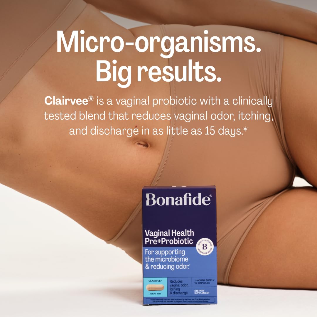 Bonafide Clairvee Vaginal Probiotic for Relief from Odor, Itching, & Discharge. — 1-Month Supply (15 Capsules) - FENGGESTORE20
