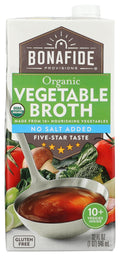 BONAFIDE PROVISIONS Organic No Salt Added Vegetable Broth, 32 FZ - FENGGESTORE20