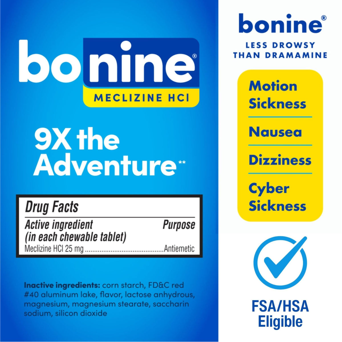 Bonine Non-Drowsy for Motion Sickness Relief, Sea Sickness, Car Sickness, Nausea, & Vomiting - Meclizine HCI 25mg, Travel-Sized - 16ct Raspberry Chewable Tablets (Packaging May Vary) - FENGGESTORE20