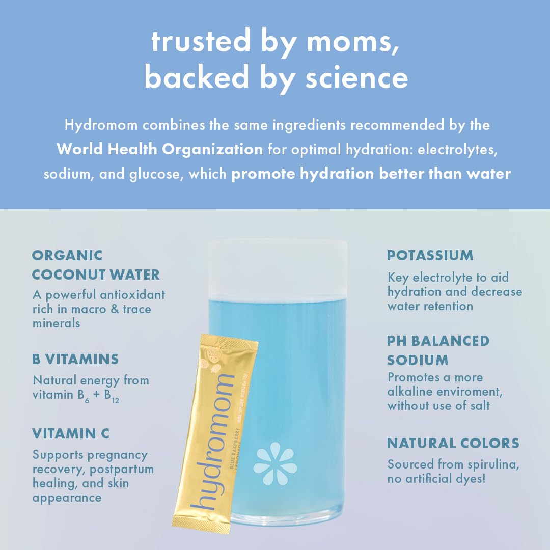 Boobie Hydromom Superfood Electrolyte Drink Mix, Blue Raspberry Lemonade | Refreshing Energy & Hydration Boost for Mamas | On-The-Go & Travel Essentials for Pregnancy, - FENGGESTORE20