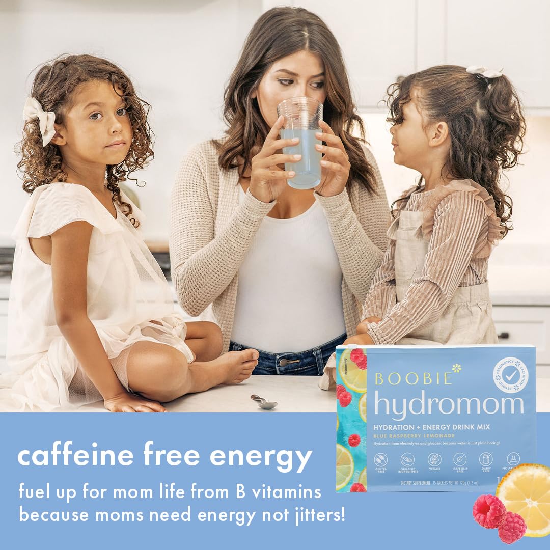 Boobie Hydromom Superfood Electrolyte Drink Mix, Blue Raspberry Lemonade | Refreshing Energy & Hydration Boost for Mamas | On-The-Go & Travel Essentials for Pregnancy, - FENGGESTORE20