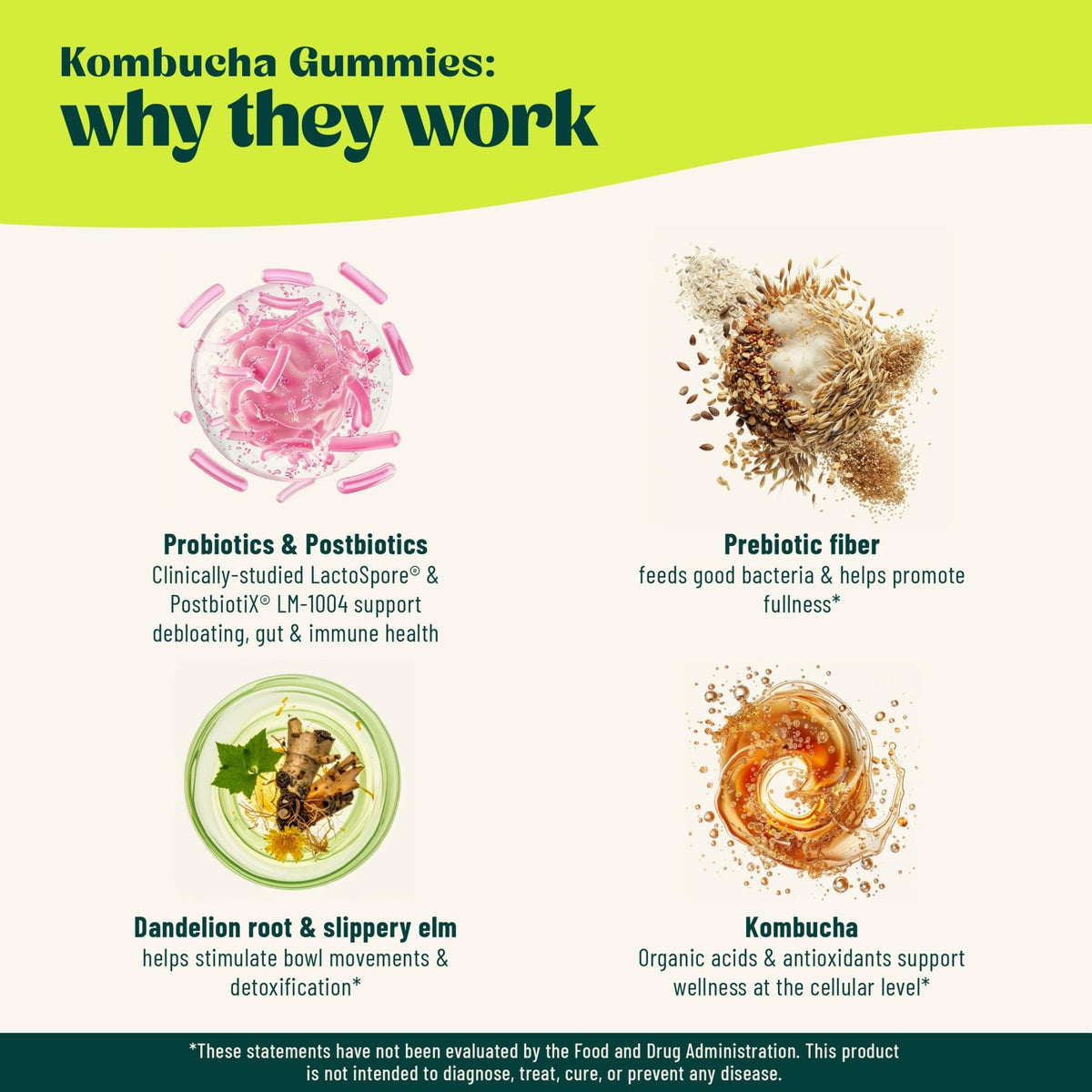BoochBod - Probiotic Kombucha Gummy - Prebiotics, Probiotics, Postbiotics, Fiber Supplement, Slippery Elm, Dandelion Root - FENGGESTORE20