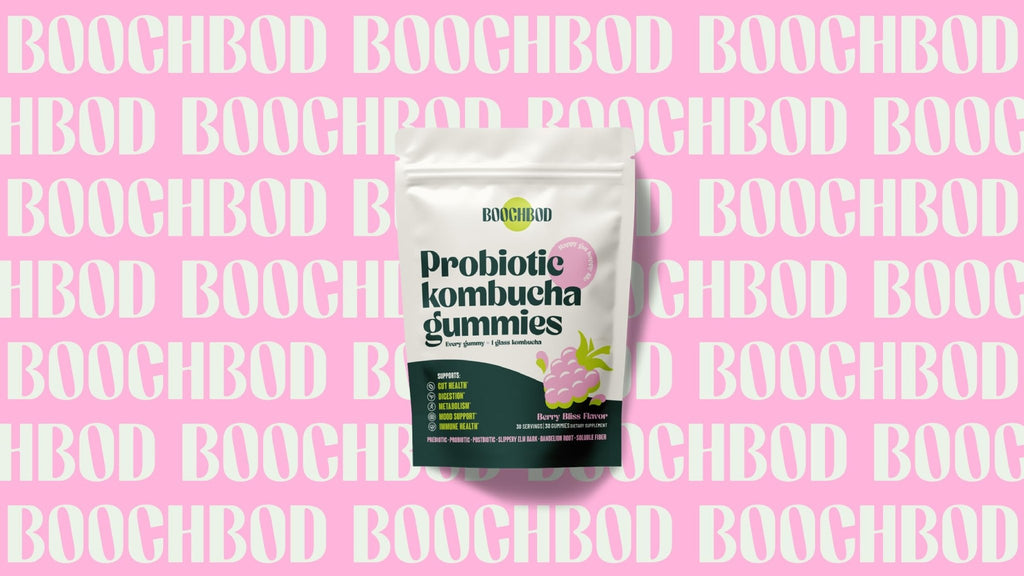 BoochBod - Probiotic Kombucha Gummy - Prebiotics, Probiotics, Postbiotics, Fiber Supplement, Slippery Elm, Dandelion Root - FENGGESTORE20
