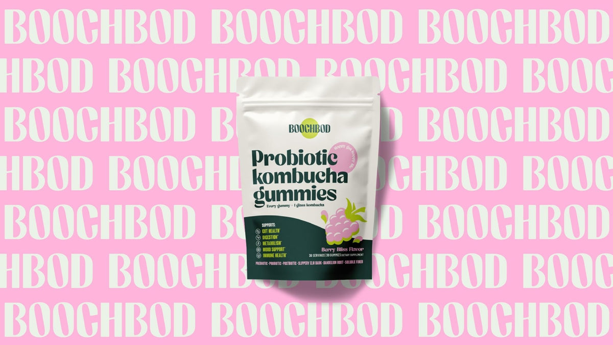 BoochBod - Probiotic Kombucha Gummy - Prebiotics, Probiotics, Postbiotics, Fiber Supplement, Slippery Elm, Dandelion Root - FENGGESTORE20