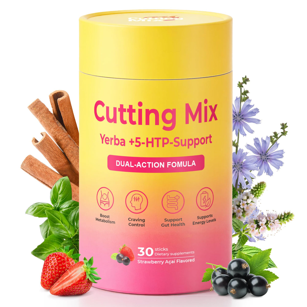 BOSNETHUINH Cutting Drink Mix – Satiety & Metabolism Support | Berberine, Chromium, FOS, Yerba Mate & 5-HTP | Gut Health & Energy - FENGGESTORE20