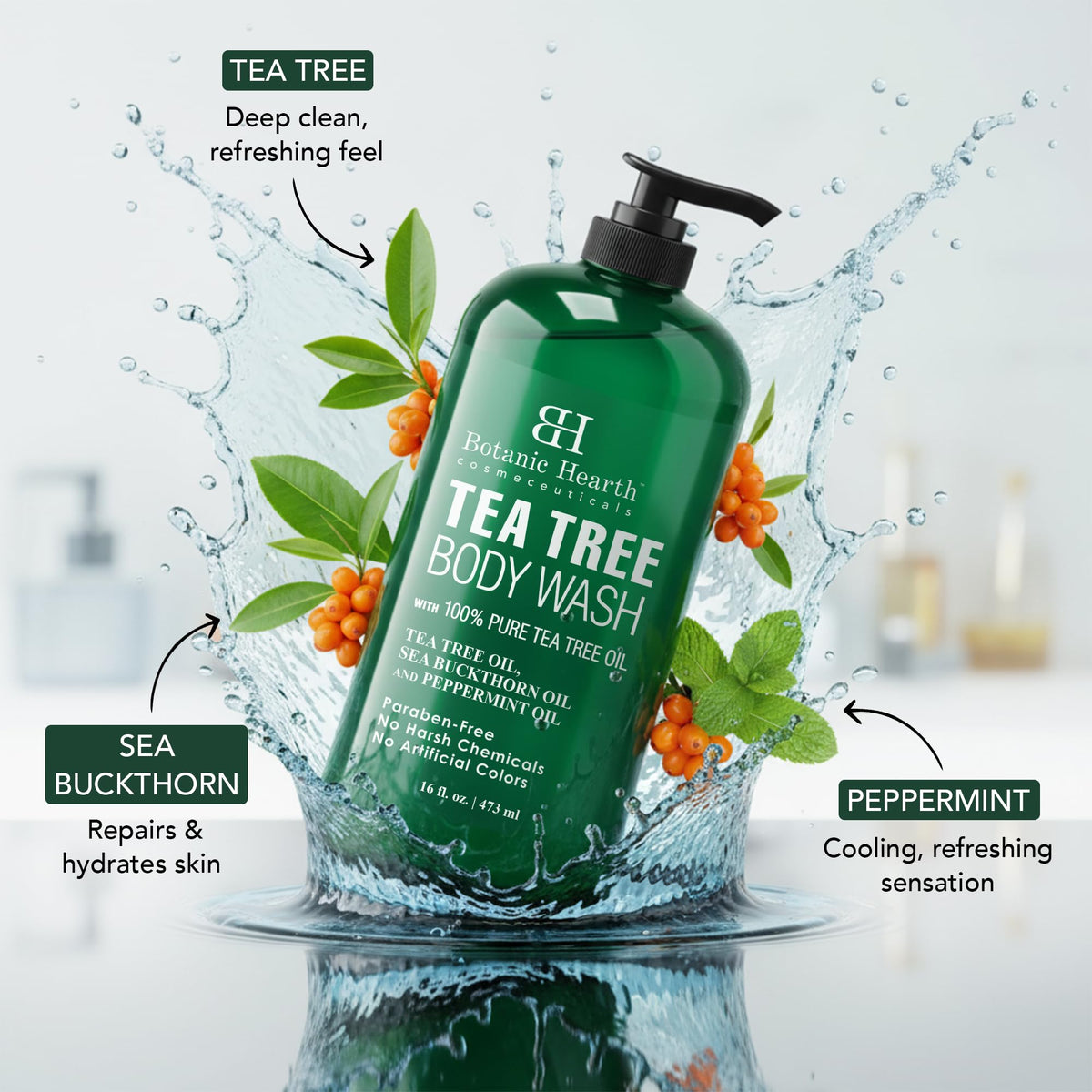 Botanic Hearth Tea Tree Body Wash -16 fl oz- All-Natural Antifungal & Odor-Control Shower - FENGGESTORE20