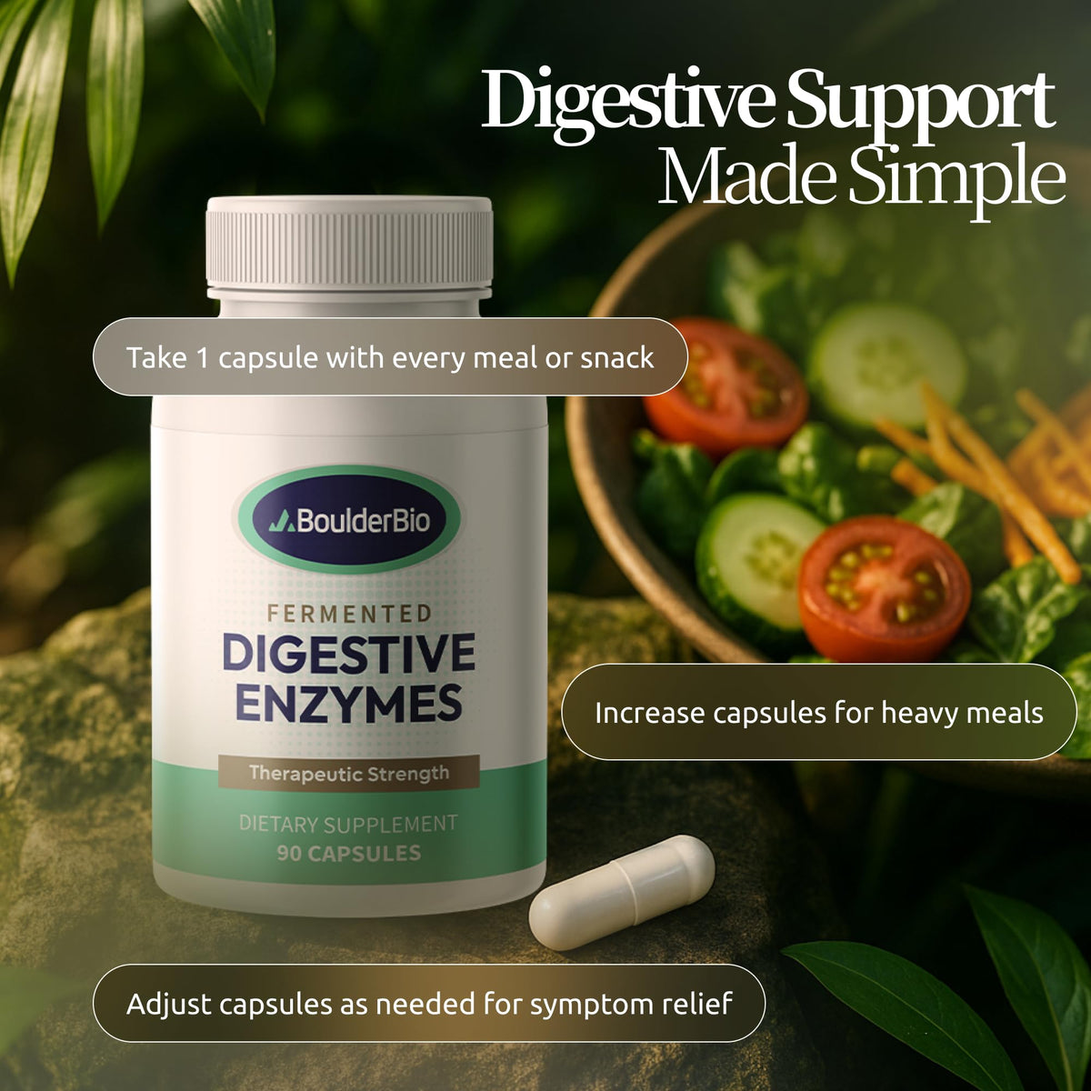 Boulder Bio Digestive Enzymes | 40,000 USP Lipase - Prescription Strength Pancreatic Enzyme Replacement Formula for Fat Digestion, Gut Health & Nutrient Absorption - FENGGESTORE20
