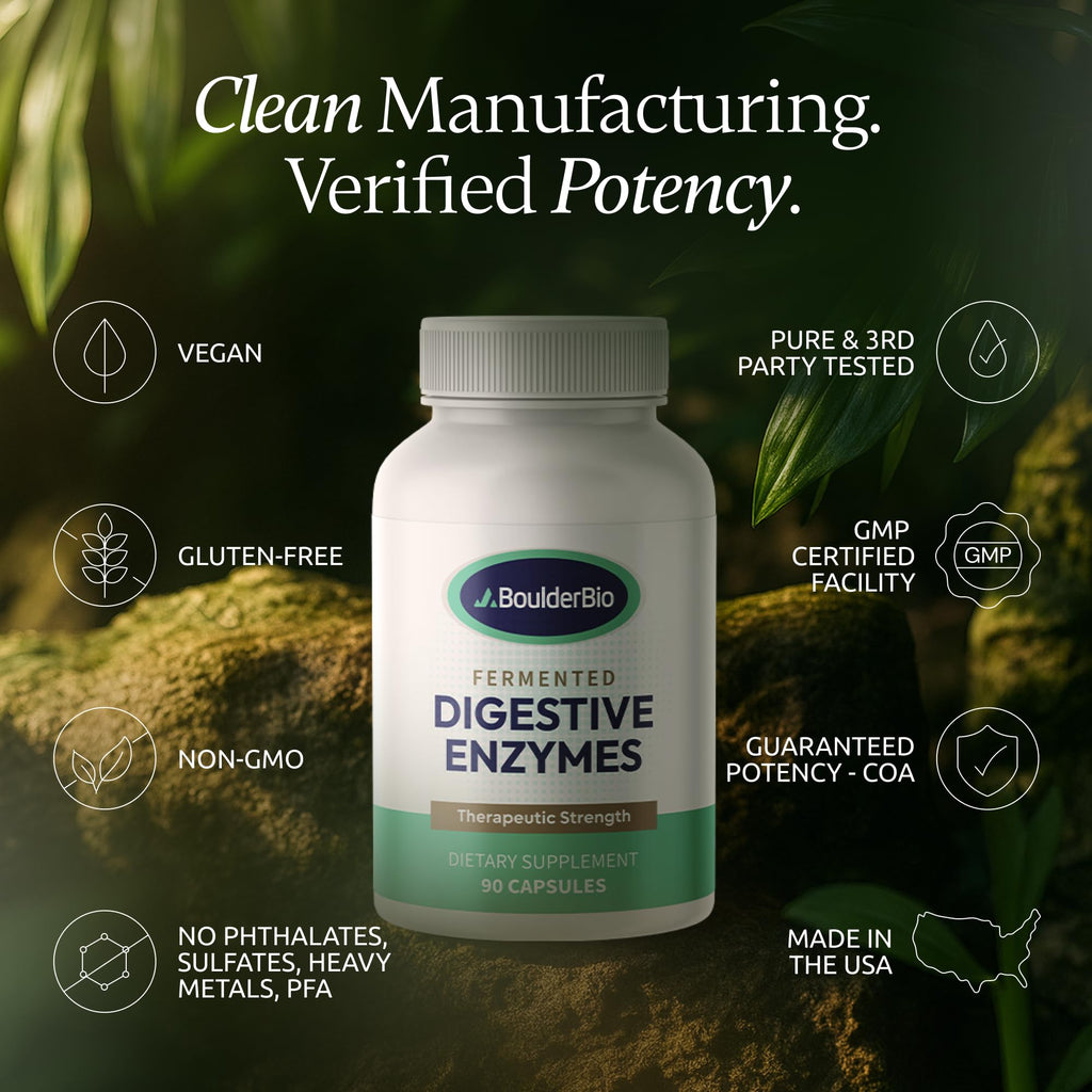 Boulder Bio Digestive Enzymes | 40,000 USP Lipase - Prescription Strength Pancreatic Enzyme Replacement Formula for Fat Digestion, Gut Health & Nutrient Absorption - FENGGESTORE20