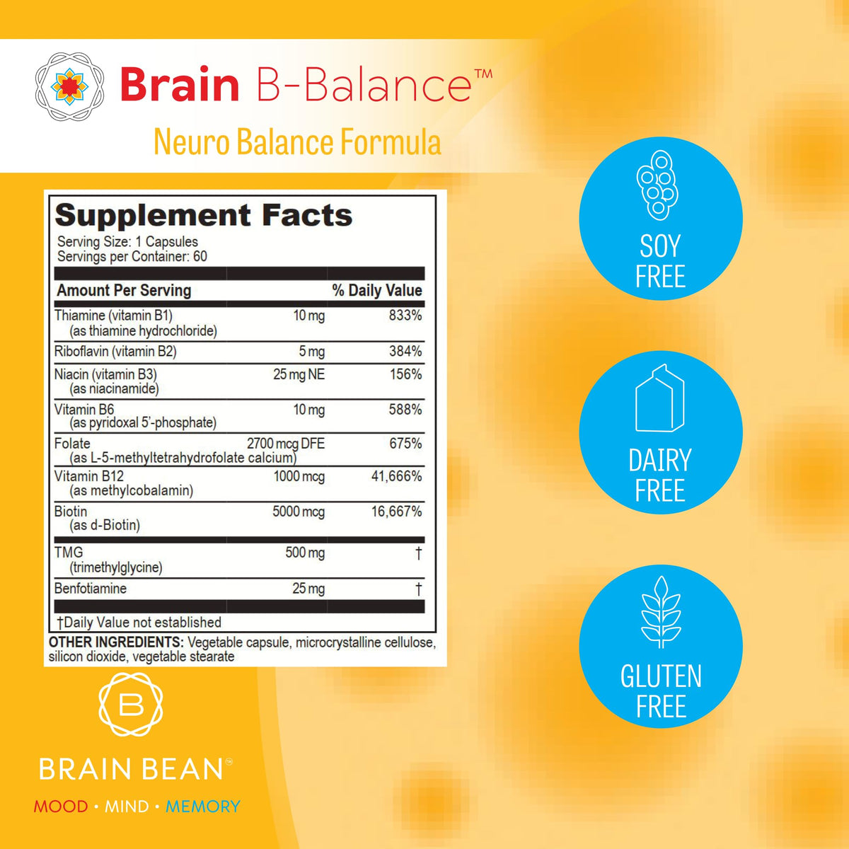 Brain B Balance: Methylated Multivitamin - Methylated B Complex Neurobalance Formula - Methylfolate Supports Mood - FENGGESTORE20
