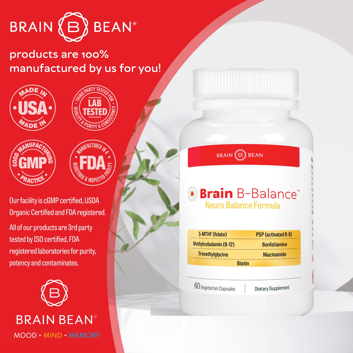 Brain B Balance: Methylated Multivitamin - Methylated B Complex Neurobalance Formula - Methylfolate Supports Mood - FENGGESTORE20