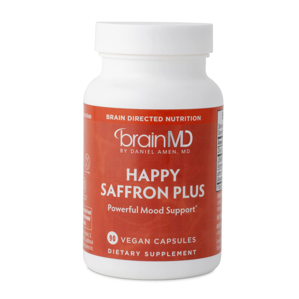 BRAINMD Dr Amen Happy Saffron Plus - 90 Capsules - with Saffron Flower Extract, Curcumin & Zinc - Vegan - FENGGESTORE20