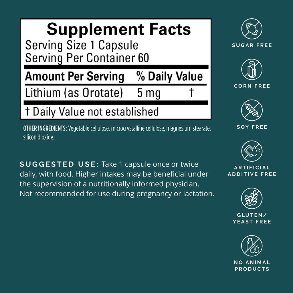 BRAINMD Dr Amen Lithium Orotate - 60 Capsules - Brain Support - Gluten Free - 60 Servings - FENGGESTORE20