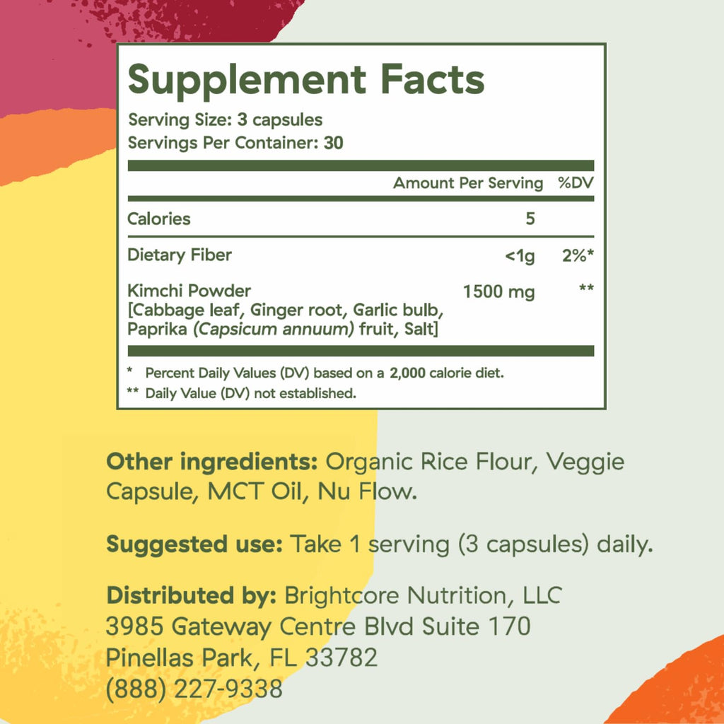 Brightcore Nutrition - Kimchi One, Kimchi Powder Capsules, Probiotics, Enzymes, & Antioxidant Supplement, Premium Gut Health Superfood - FENGGESTORE20