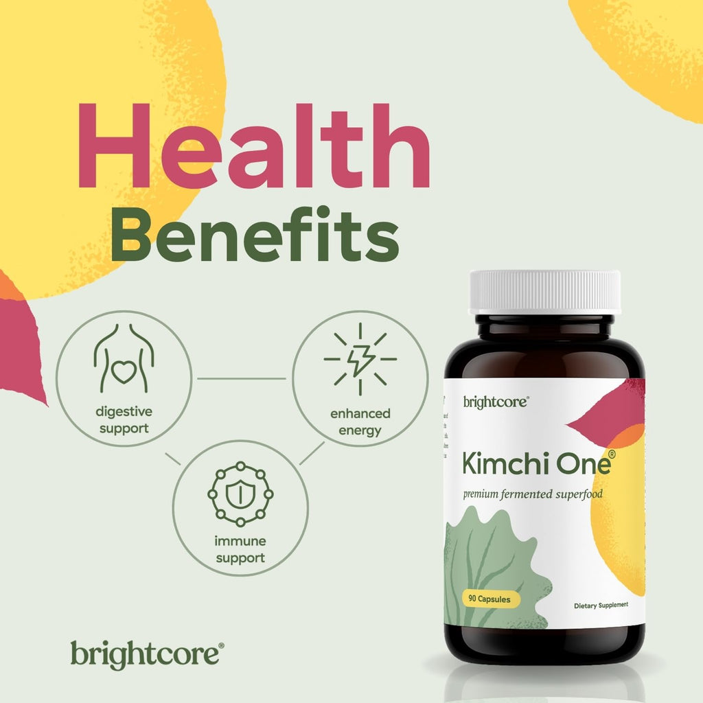 Brightcore Nutrition - Kimchi One, Kimchi Powder Capsules, Probiotics, Enzymes, & Antioxidant Supplement, Premium Gut Health Superfood - FENGGESTORE20