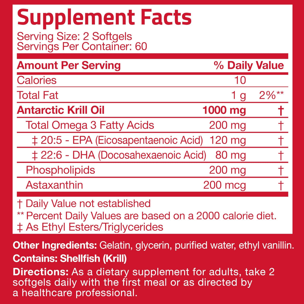 Bronson Antarctic Krill Oil 1000 mg with Omega-3s EPA, DHA, Astaxanthin and Phospholipids 120 Softgels - FENGGESTORE20