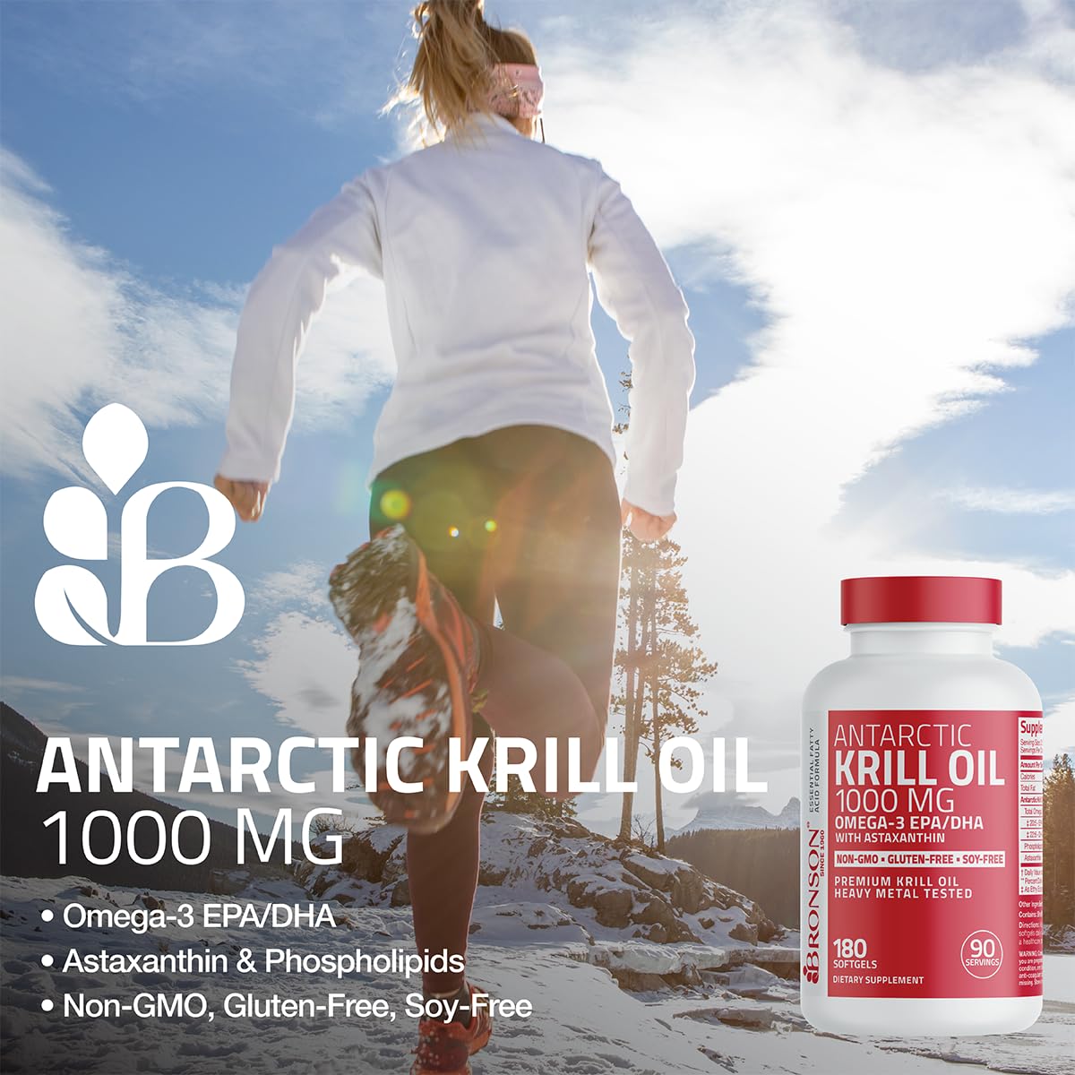 Bronson Antarctic Krill Oil 1000 mg with Omega-3s EPA, DHA, Astaxanthin and Phospholipids 120 Softgels - FENGGESTORE20