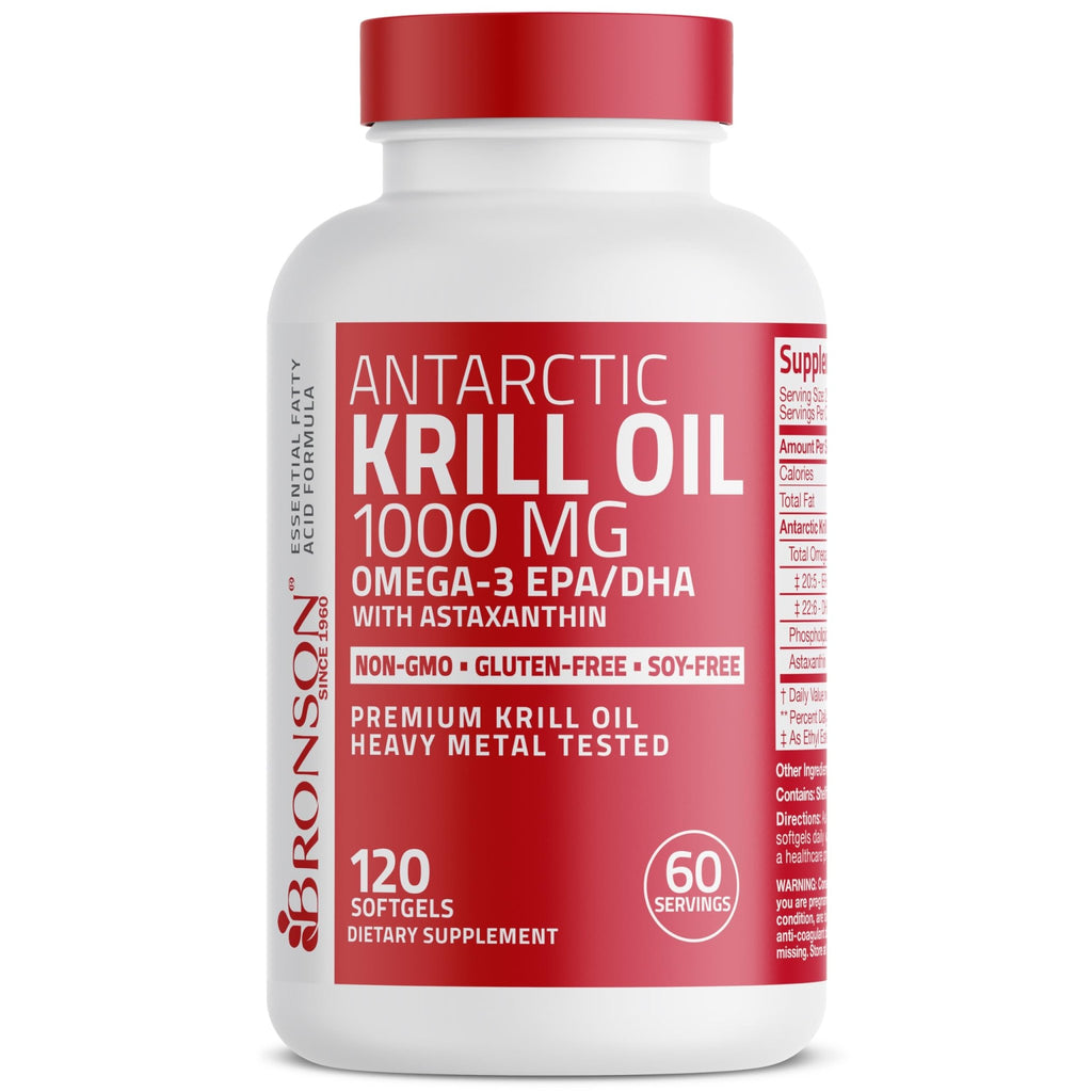 Bronson Antarctic Krill Oil 1000 mg with Omega-3s EPA, DHA, Astaxanthin and Phospholipids 120 Softgels - FENGGESTORE20