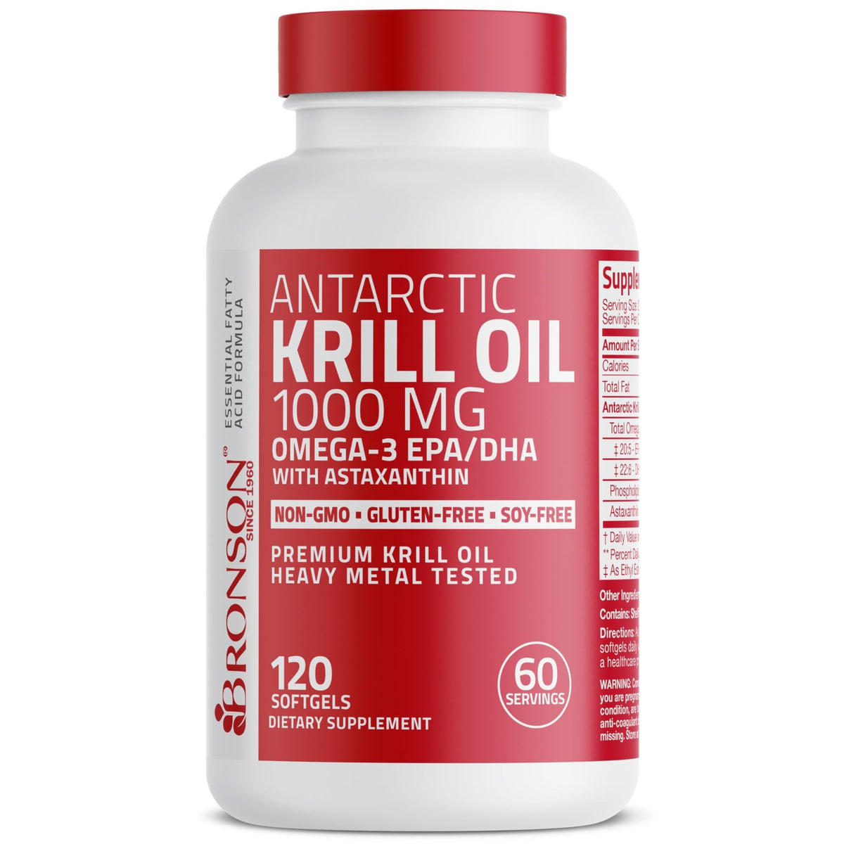 Bronson Antarctic Krill Oil 1000 mg with Omega-3s EPA, DHA, Astaxanthin and Phospholipids 120 Softgels - FENGGESTORE20