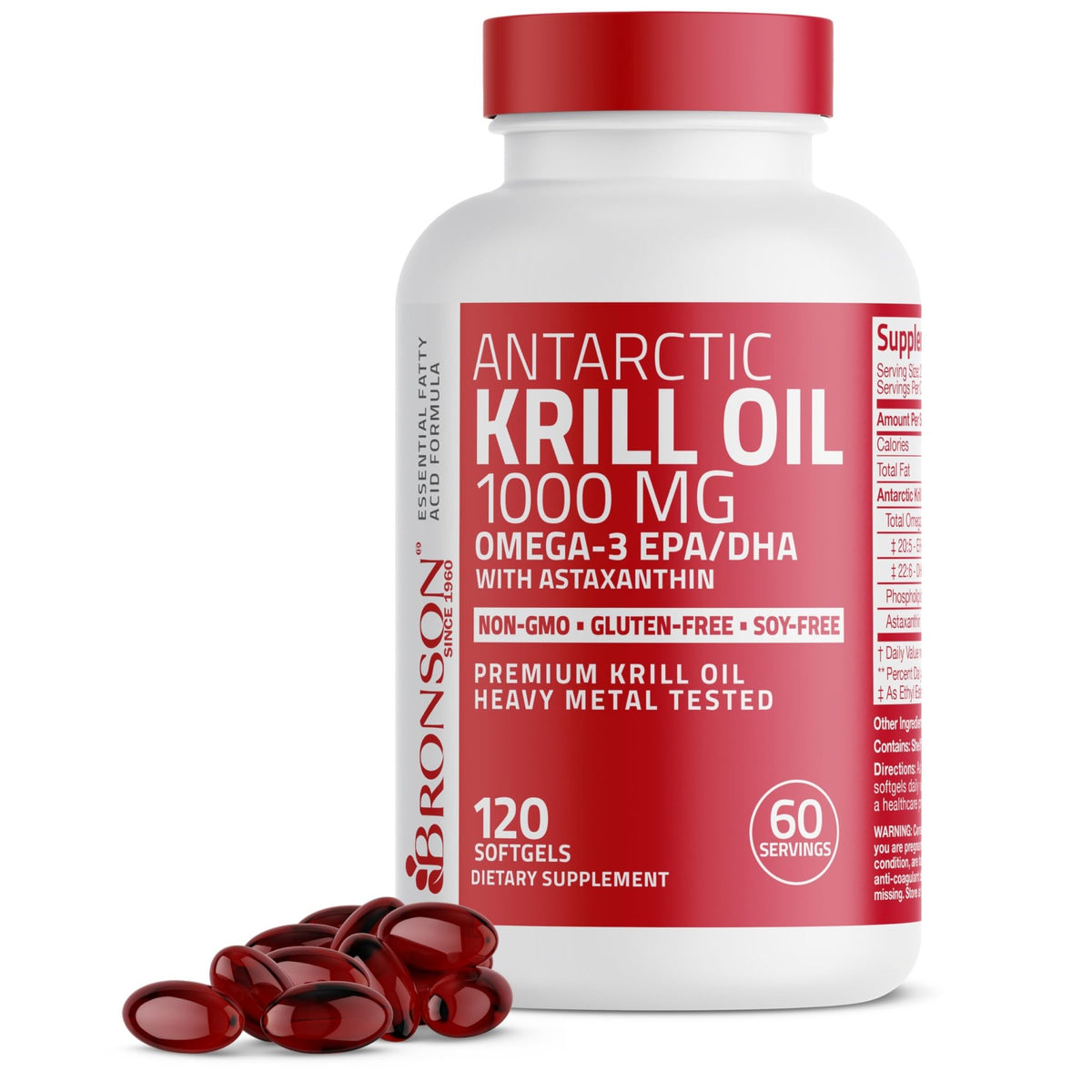 Bronson Antarctic Krill Oil 1000 mg with Omega-3s EPA, DHA, Astaxanthin and Phospholipids 120 Softgels - FENGGESTORE20