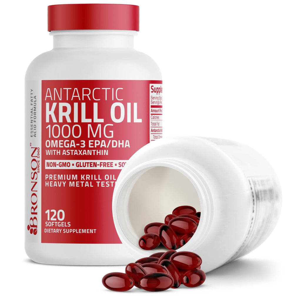 Bronson Antarctic Krill Oil 1000 mg with Omega-3s EPA, DHA, Astaxanthin and Phospholipids 120 Softgels - FENGGESTORE20