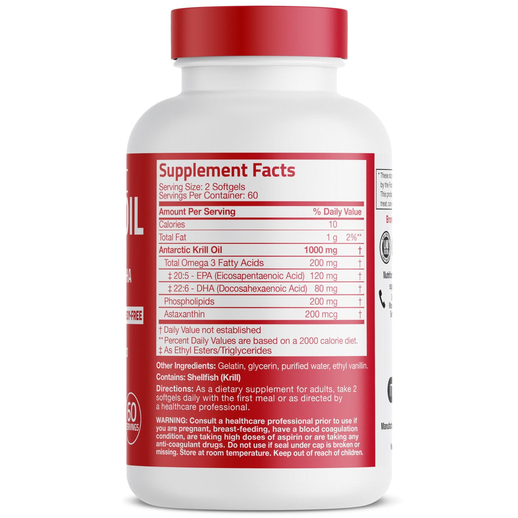 Bronson Antarctic Krill Oil 1000 mg with Omega-3s EPA, DHA, Astaxanthin and Phospholipids 120 Softgels - FENGGESTORE20