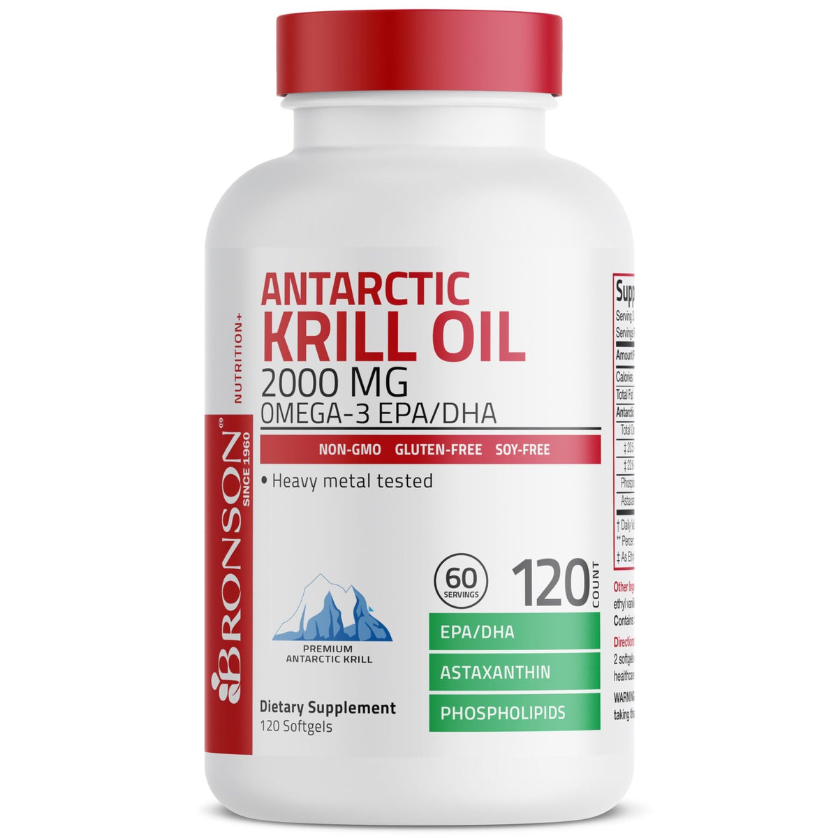 Bronson Antarctic Krill Oil 2000 mg with Omega-3s EPA, DHA, Astaxanthin and Phospholipids 120 Softgels (60 Servings) - FENGGESTORE20