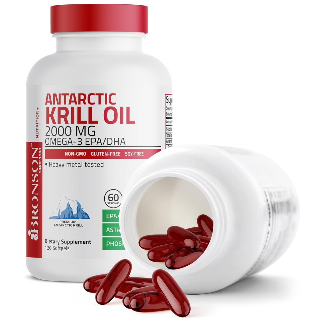 Bronson Antarctic Krill Oil 2000 mg with Omega-3s EPA, DHA, Astaxanthin and Phospholipids 120 Softgels (60 Servings) - FENGGESTORE20