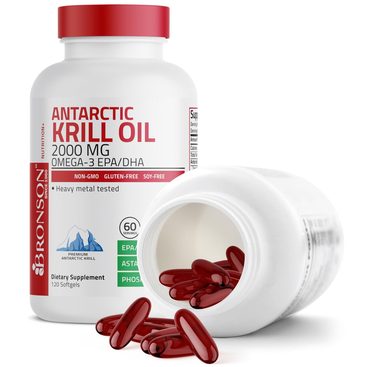 Bronson Antarctic Krill Oil 2000 mg with Omega-3s EPA, DHA, Astaxanthin and Phospholipids 120 Softgels (60 Servings) - FENGGESTORE20