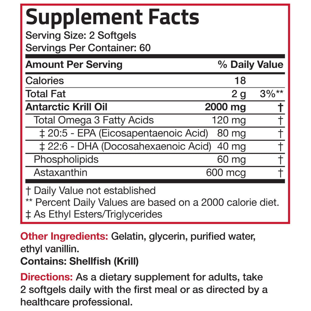 Bronson Antarctic Krill Oil 2000 mg with Omega-3s EPA, DHA, Astaxanthin and Phospholipids 120 Softgels (60 Servings) - FENGGESTORE20