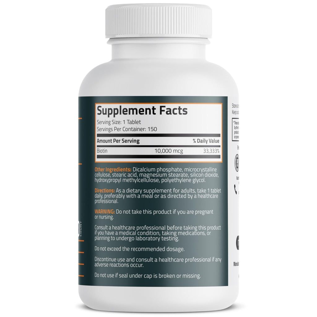 Bronson Biotin 10,000mcg, Supports Healthy Hair, Skin and Nails, Vegetarian, Non-GMO, 150 Tablets - FENGGESTORE20