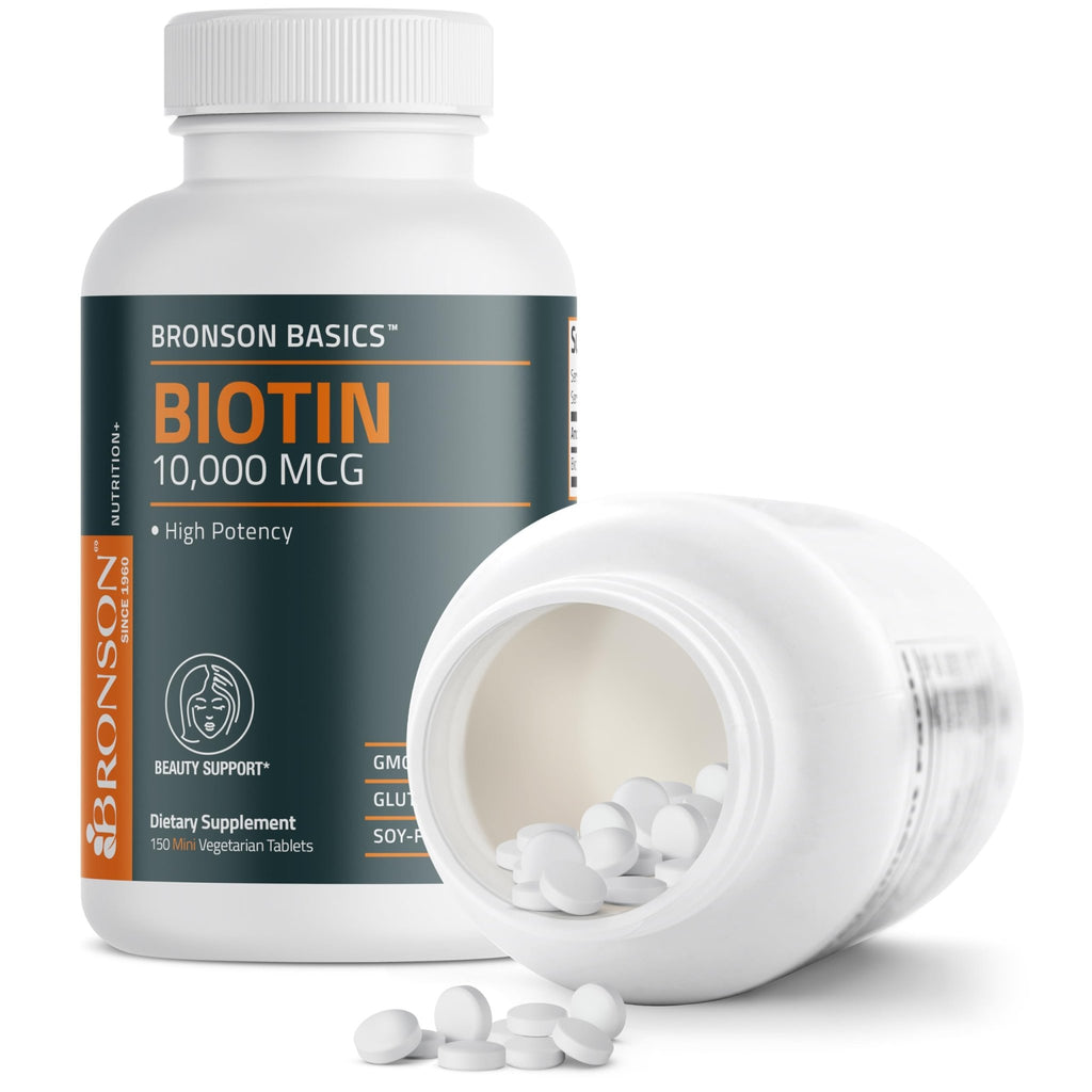 Bronson Biotin 10,000mcg, Supports Healthy Hair, Skin and Nails, Vegetarian, Non-GMO, 150 Tablets - FENGGESTORE20