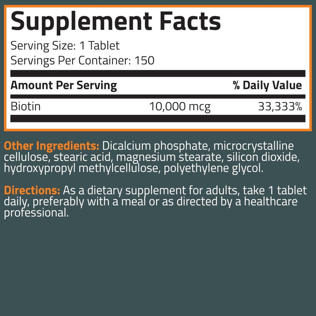 Bronson Biotin 10,000mcg, Supports Healthy Hair, Skin and Nails, Vegetarian, Non-GMO, 150 Tablets - FENGGESTORE20