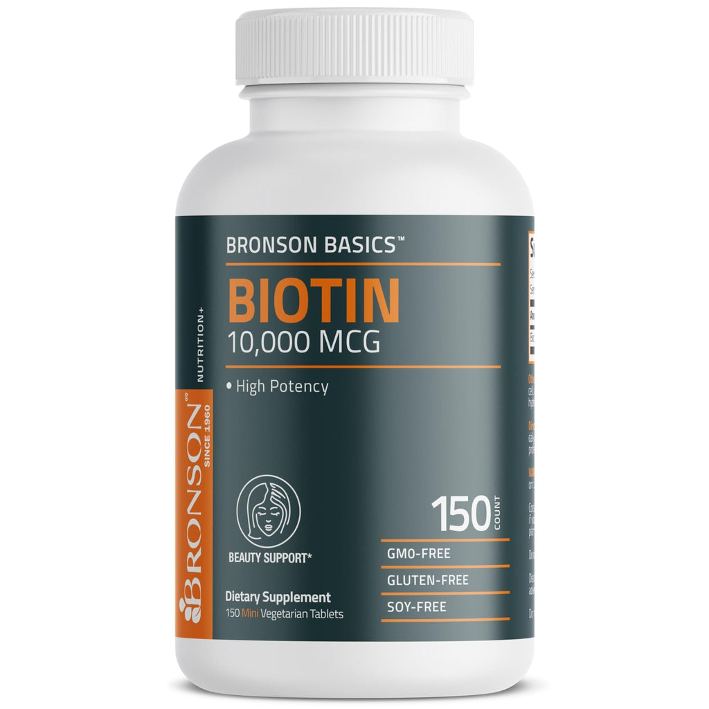 Bronson Biotin 10,000mcg, Supports Healthy Hair, Skin and Nails, Vegetarian, Non-GMO, 150 Tablets - FENGGESTORE20