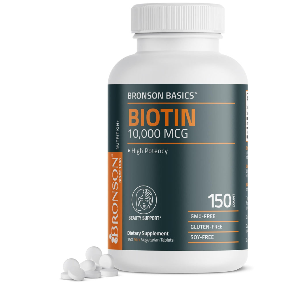 Bronson Biotin 10,000mcg, Supports Healthy Hair, Skin and Nails, Vegetarian, Non-GMO, 150 Tablets - FENGGESTORE20