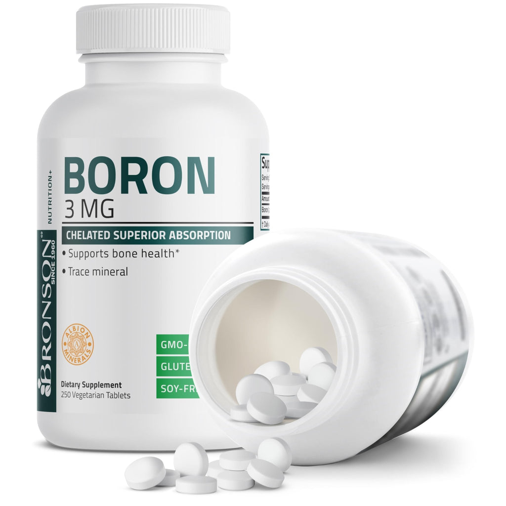 Bronson Boron 3 MG Chelated Superior Absorption Supports Bone Health Trace Mineral, Non-GMO, 250 Vegetarian Tablets - FENGGESTORE20