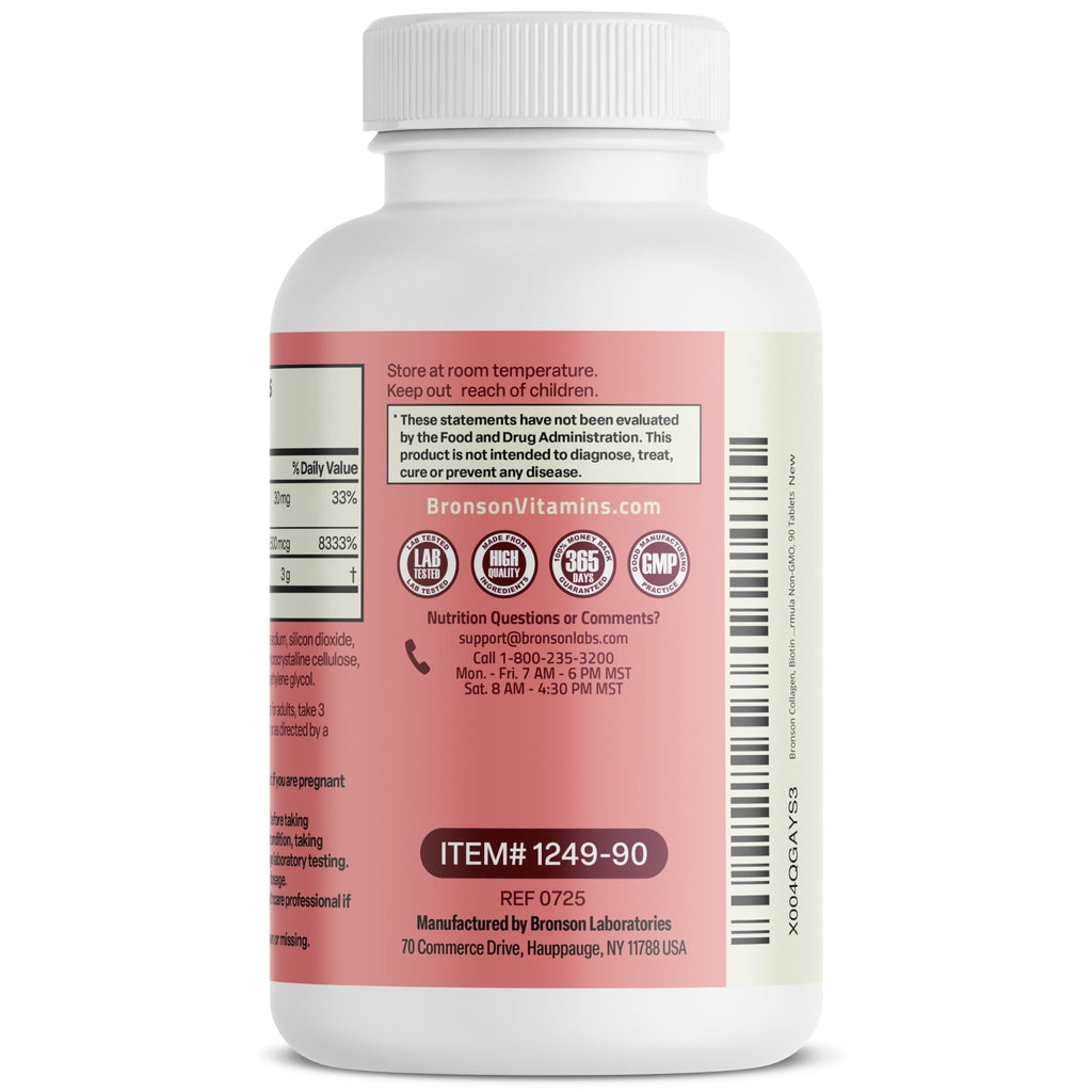 Bronson Collagen Peptides 3000mg (per Serving) with Biotin & Vitamin C - for Hair, Skin & Nails Support, Non-GMO, 90 Tablets - FENGGESTORE20