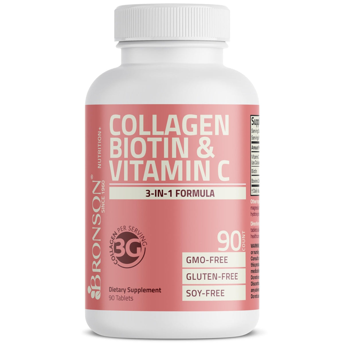 Bronson Collagen Peptides 3000mg (per Serving) with Biotin & Vitamin C - for Hair, Skin & Nails Support, Non-GMO, 90 Tablets - FENGGESTORE20