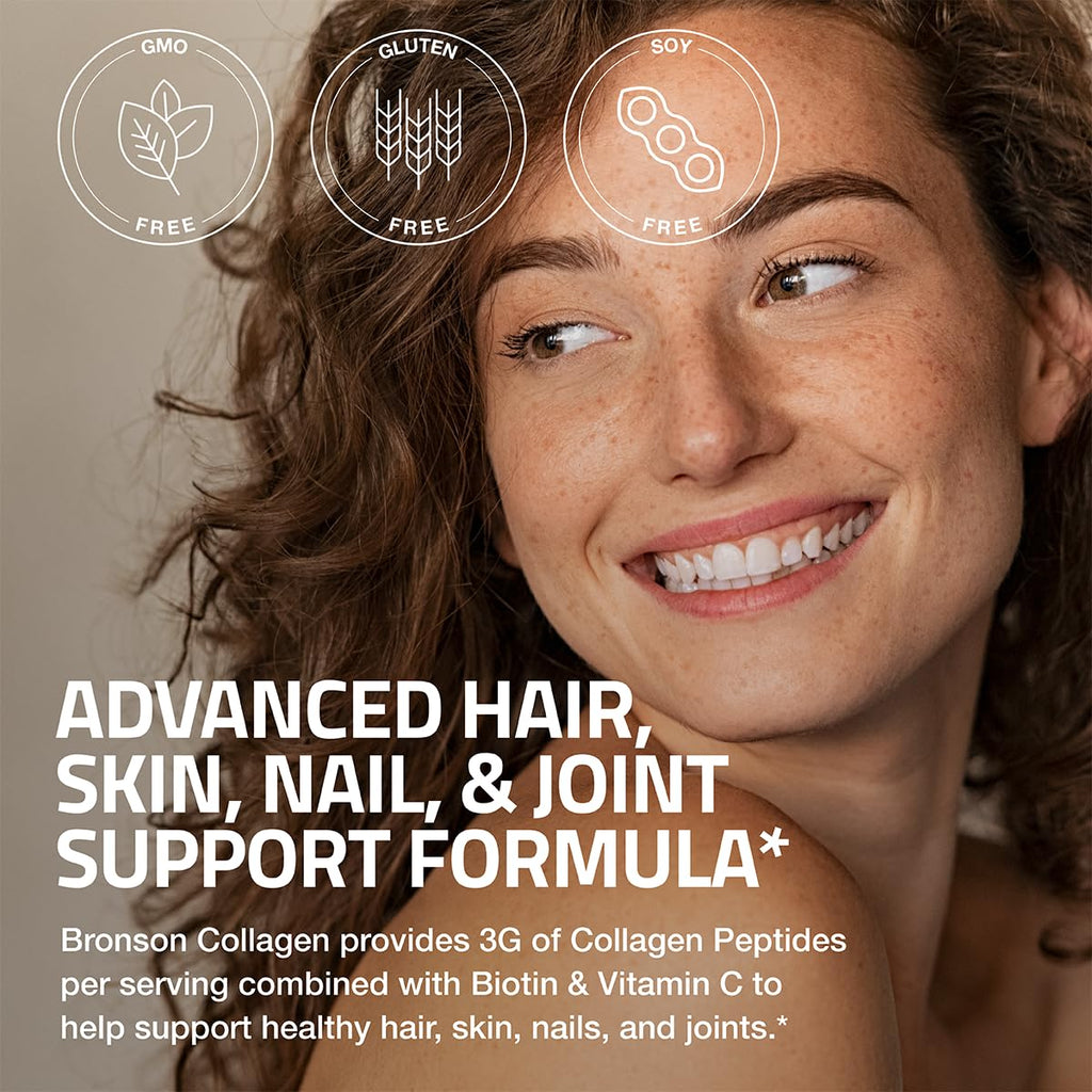 Bronson Collagen Peptides 3000mg (per Serving) with Biotin & Vitamin C - for Hair, Skin & Nails Support, Non-GMO, 90 Tablets - FENGGESTORE20