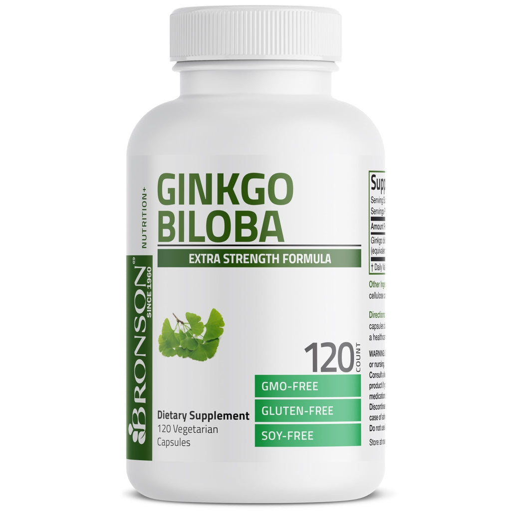 Bronson Ginkgo Biloba Extra Strength Supports Brain Function & Memory Support, 120 Vegetarian Capsules - FENGGESTORE20