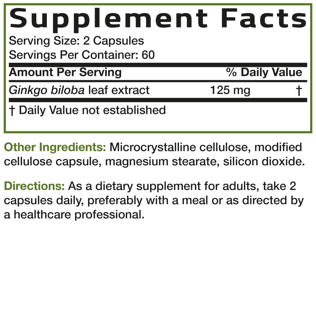 Bronson Ginkgo Biloba Extra Strength Supports Brain Function & Memory Support, 120 Vegetarian Capsules - FENGGESTORE20