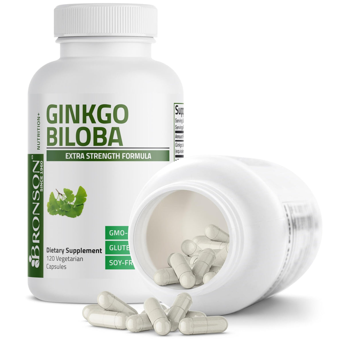 Bronson Ginkgo Biloba Extra Strength Supports Brain Function & Memory Support, 120 Vegetarian Capsules - FENGGESTORE20